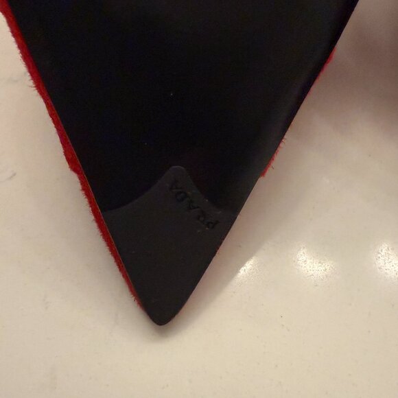 Prada Red Suede Slingback Kitten Heels Size 38 - Picture 12 of 15